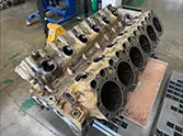 Damaged engine block before measurement
