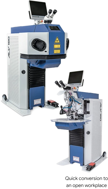 ALV Series compact laser-safe micro-welding chamber with quick conversion to an open workplace